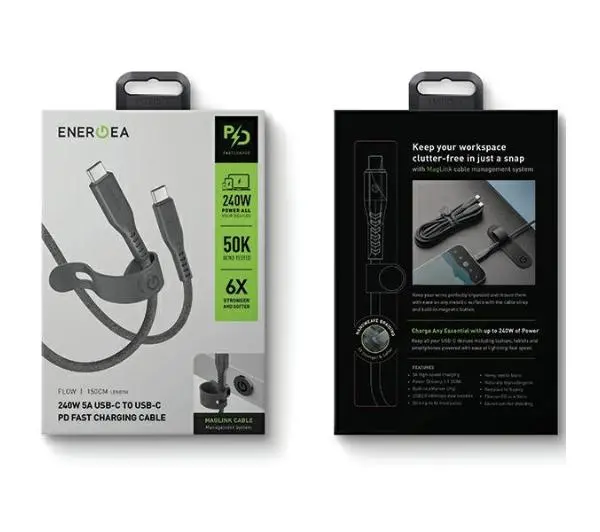 Energea Flow USB-C - USB-C 1.5m 240W 5A PD Fast Charge Czarny