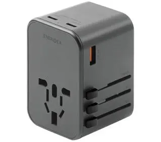 Energea 1xUSB+2xUSB-C PD-PPS-QC 3.0 65W 1A2C 4w1 US/UA/EU/UK  GaN65W Szary