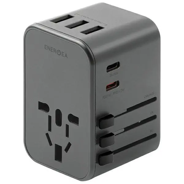 Ładowarka sieciowa Energea 3xUSB+2xUSB-C PD-PPS-QC 3.0 35.5W 3A2C 4w1 US/UA/EU/UK Travelworld Szary
