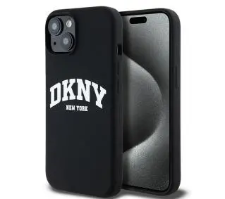 DKNY Hardcase Liquid Silicone White Printed Logo MagSafe do iPhone 15 Plus Czarny