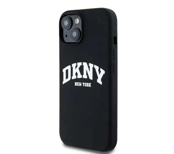DKNY Hardcase Liquid Silicone White Printed Logo MagSafe do iPhone 15 Plus Czarny