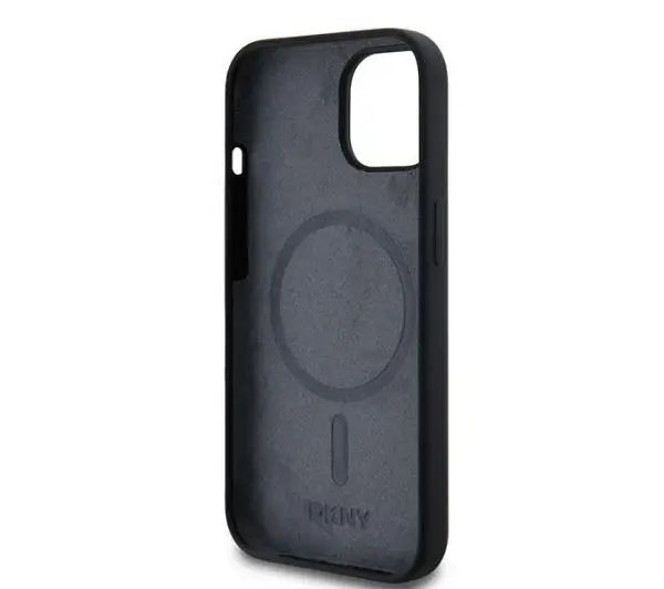 DKNY Hardcase Liquid Silicone White Printed Logo MagSafe do iPhone 15 Plus Czarny
