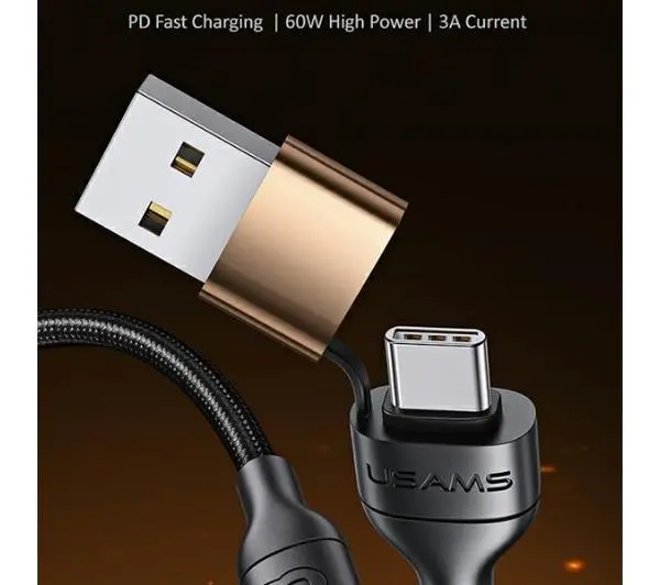 USAMS U62 2xUSB-C USB Lightning SJ483USB01 1,2m Czarny