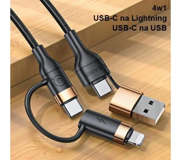 USAMS U62 2xUSB-C USB Lightning SJ483USB01 1,2m Czarny