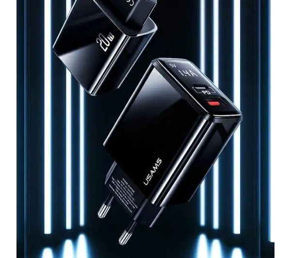 USAMS T40 1 x USB-C + 1 x USB Fast Charging 20W Czarny