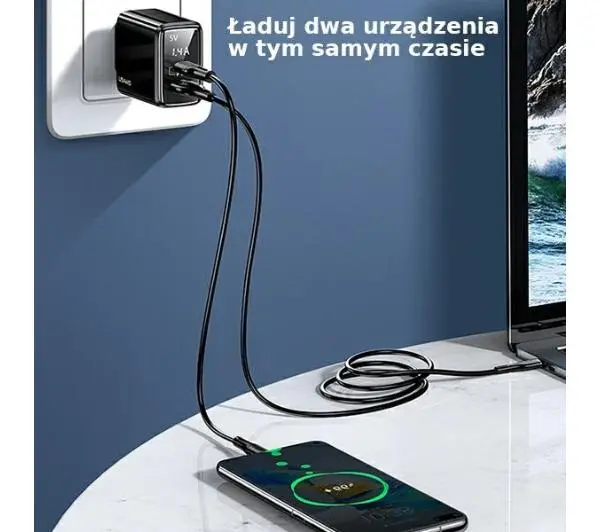 USAMS T40 1 x USB-C + 1 x USB Fast Charging 20W Czarny