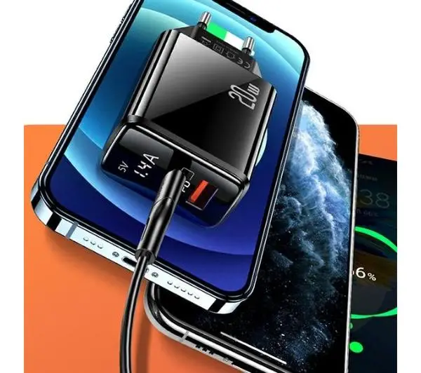 USAMS T40 1 x USB-C + 1 x USB Fast Charging 20W Czarny