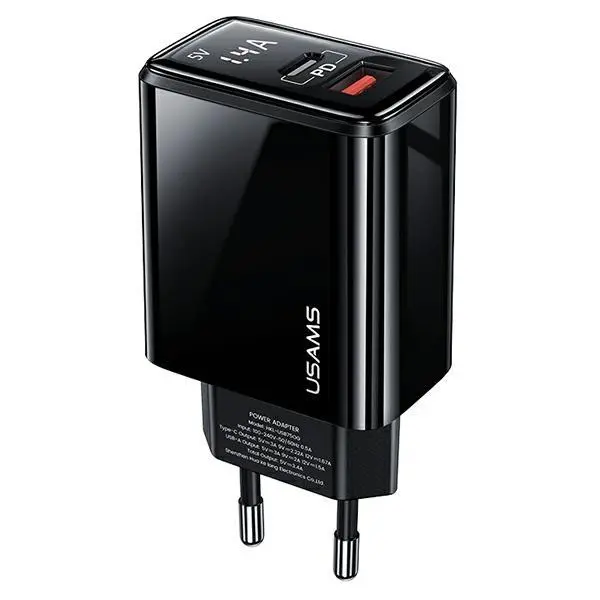 Ładowarka sieciowa USAMS T40 1 x USB-C + 1 x USB Fast Charging 20W Czarny