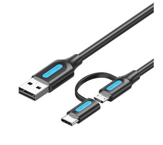 Kabel Vention CQDBF 2w1 USB 2.0 do USB-C/Micro USB 1m Czarny