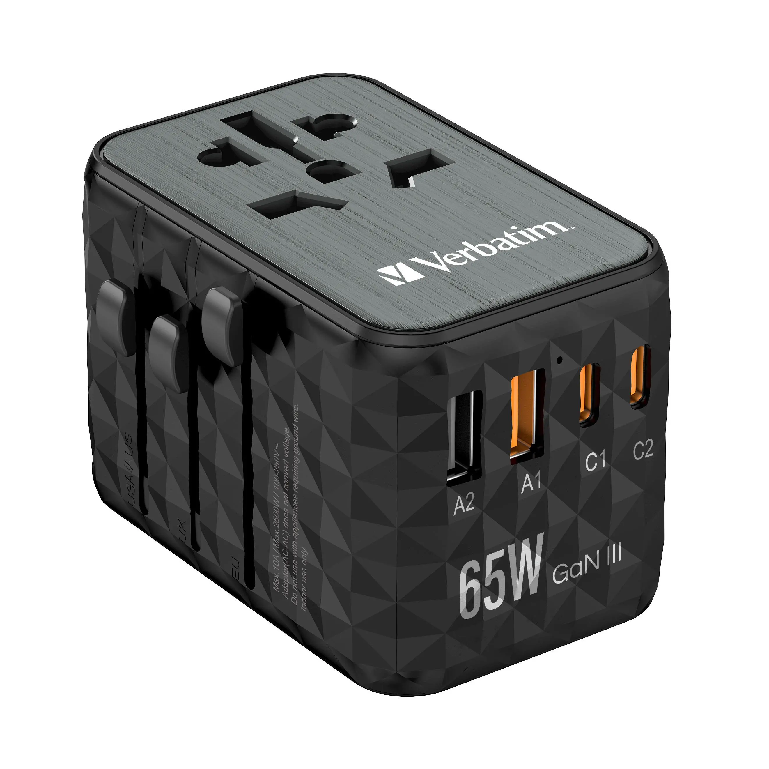 Adapter podróżny Verbatim GaN UTA-05 World to World USB-A USB-C QC 65W