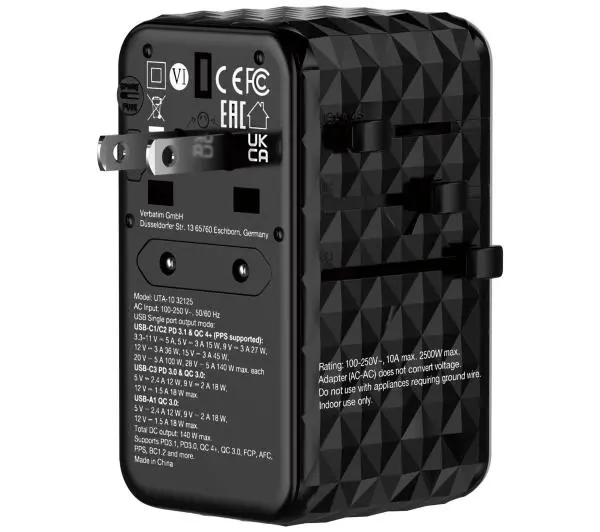 Verbatim GaN III UTA-10 World to World USB-A USB-C QC 140W - Kup na Raty - RRSO 0%