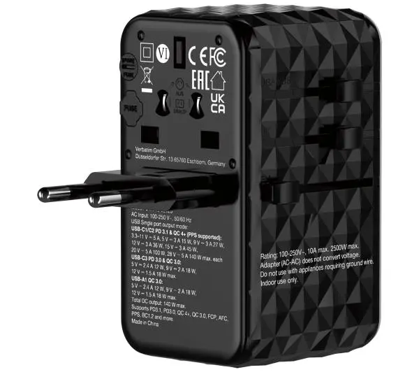 Verbatim GaN III UTA-10 World to World USB-A USB-C QC 140W - Kup na Raty - RRSO 0%