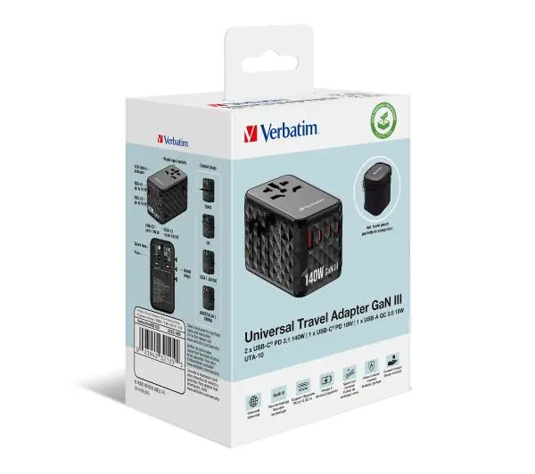 Verbatim GaN III UTA-10 World to World USB-A USB-C QC 140W - Kup na Raty - RRSO 0%