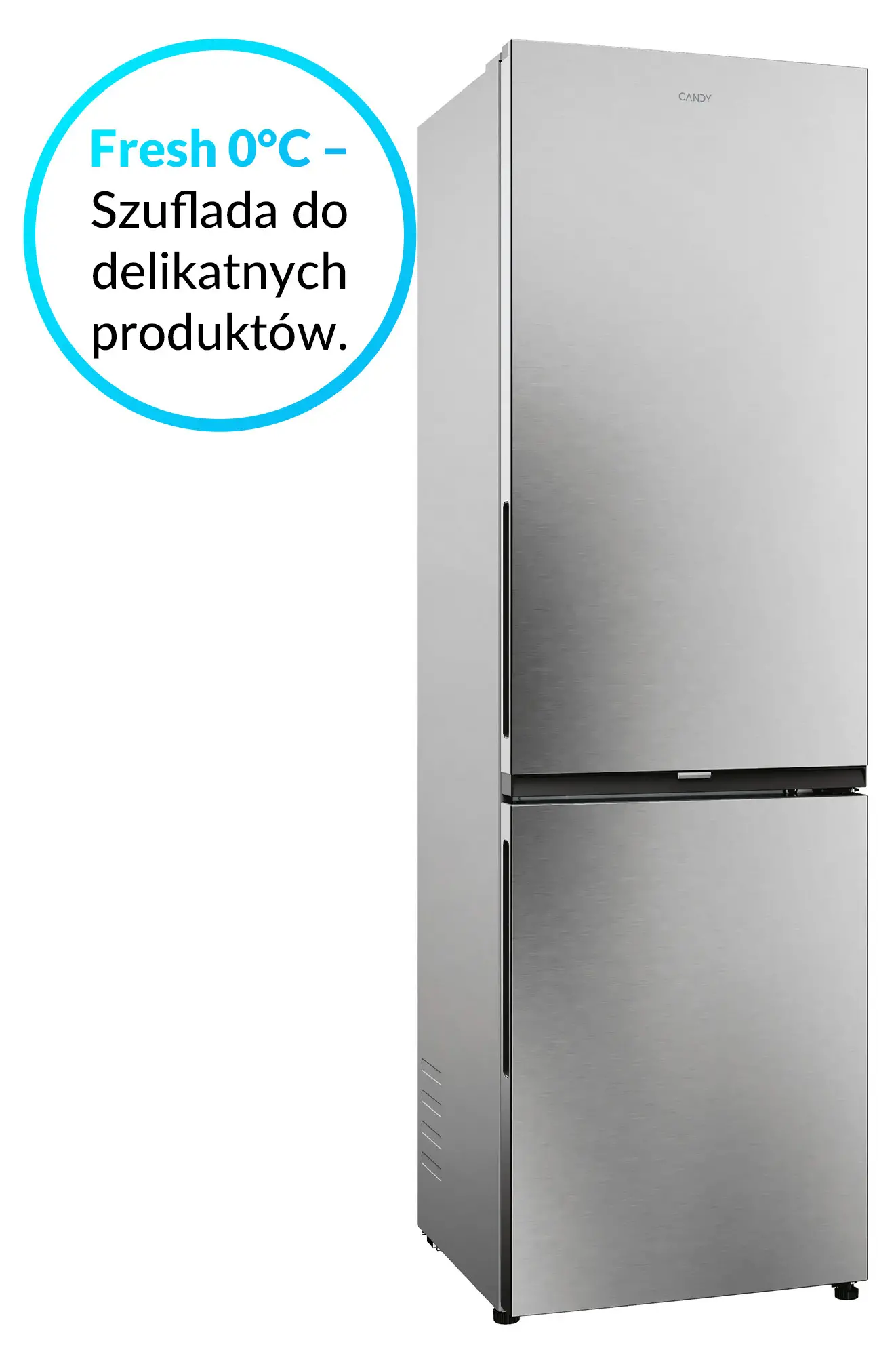 Lodówka Candy Fresco 300 CNCQ2T518EX Pełny No Frost 182,5cm Komora świeżości Platinum Inox