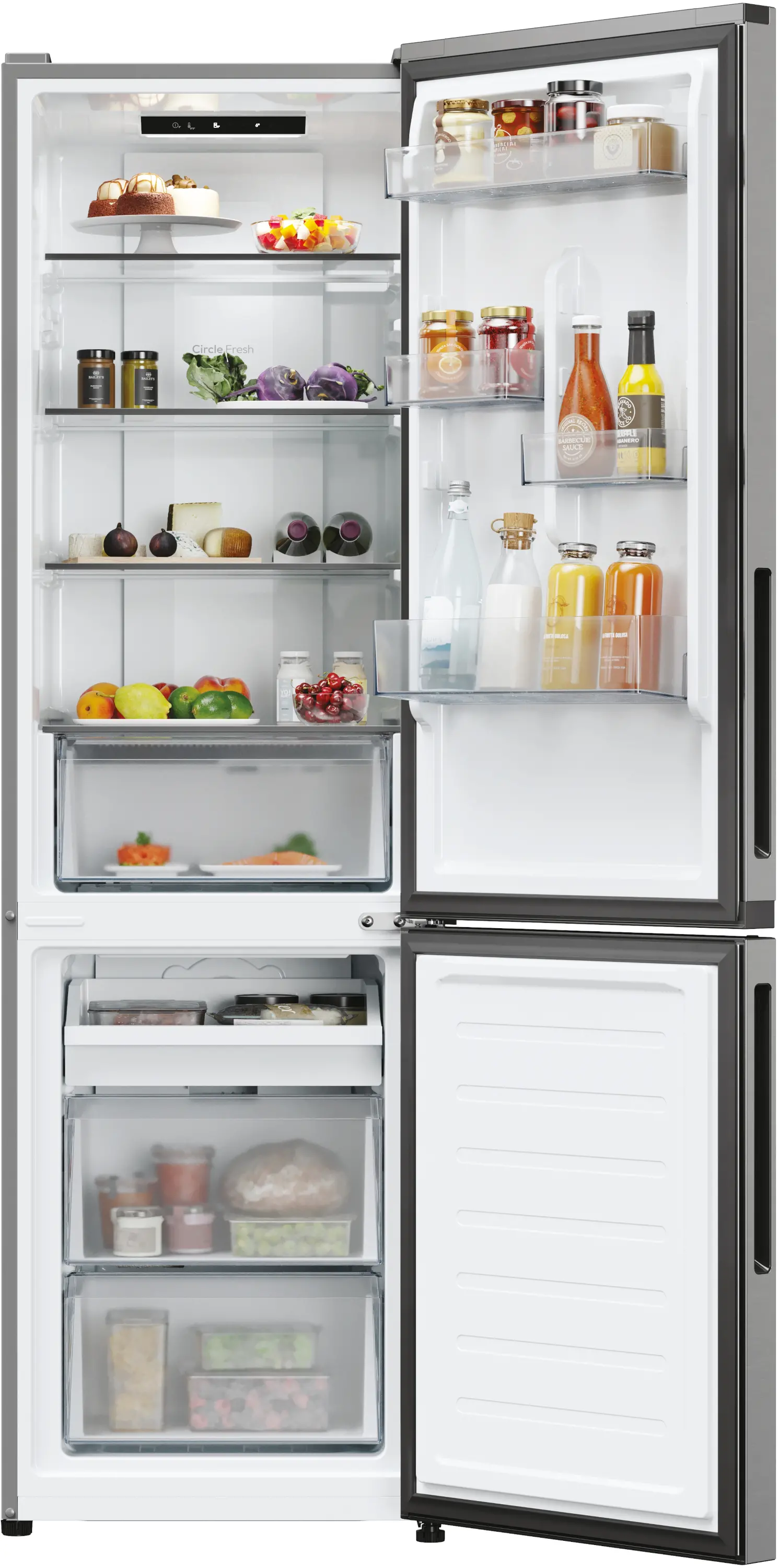 Lodówka Candy Fresco 300 CNCQ2T518EX Pełny No Frost 182,5cm Komora świeżości Platinum Inox