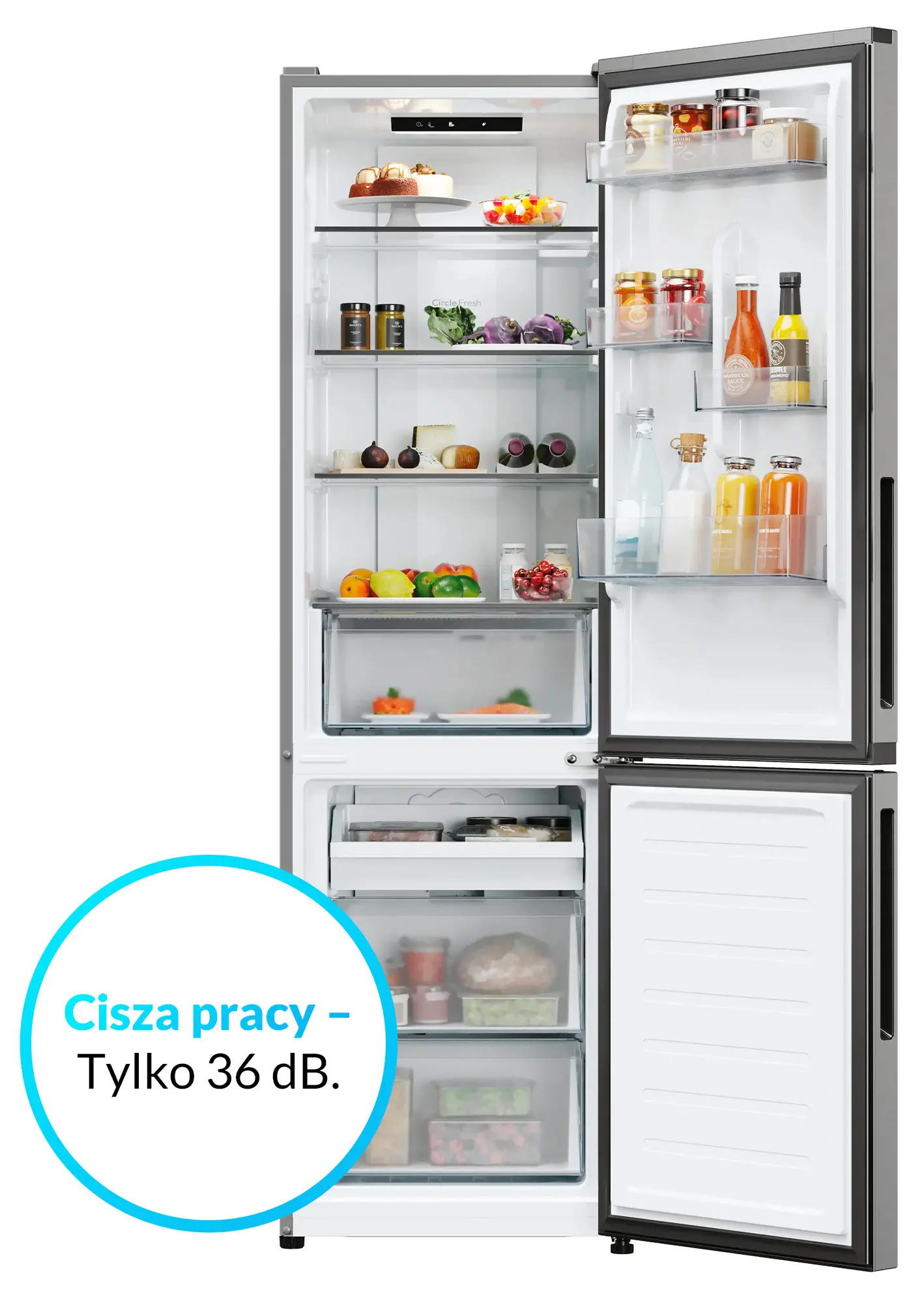 Lodówka Candy Fresco 300 CNCQ2T518EX Pełny No Frost 182,5cm Komora świeżości Platinum Inox