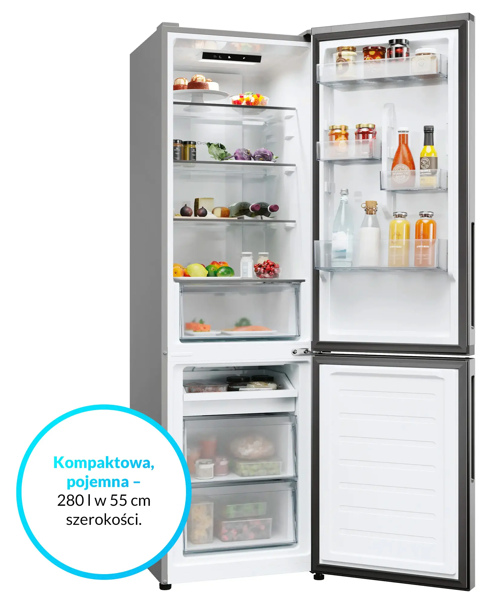 Lodówka Candy Fresco 300 CNCQ2T518EX Pełny No Frost 182,5cm Komora świeżości Platinum Inox