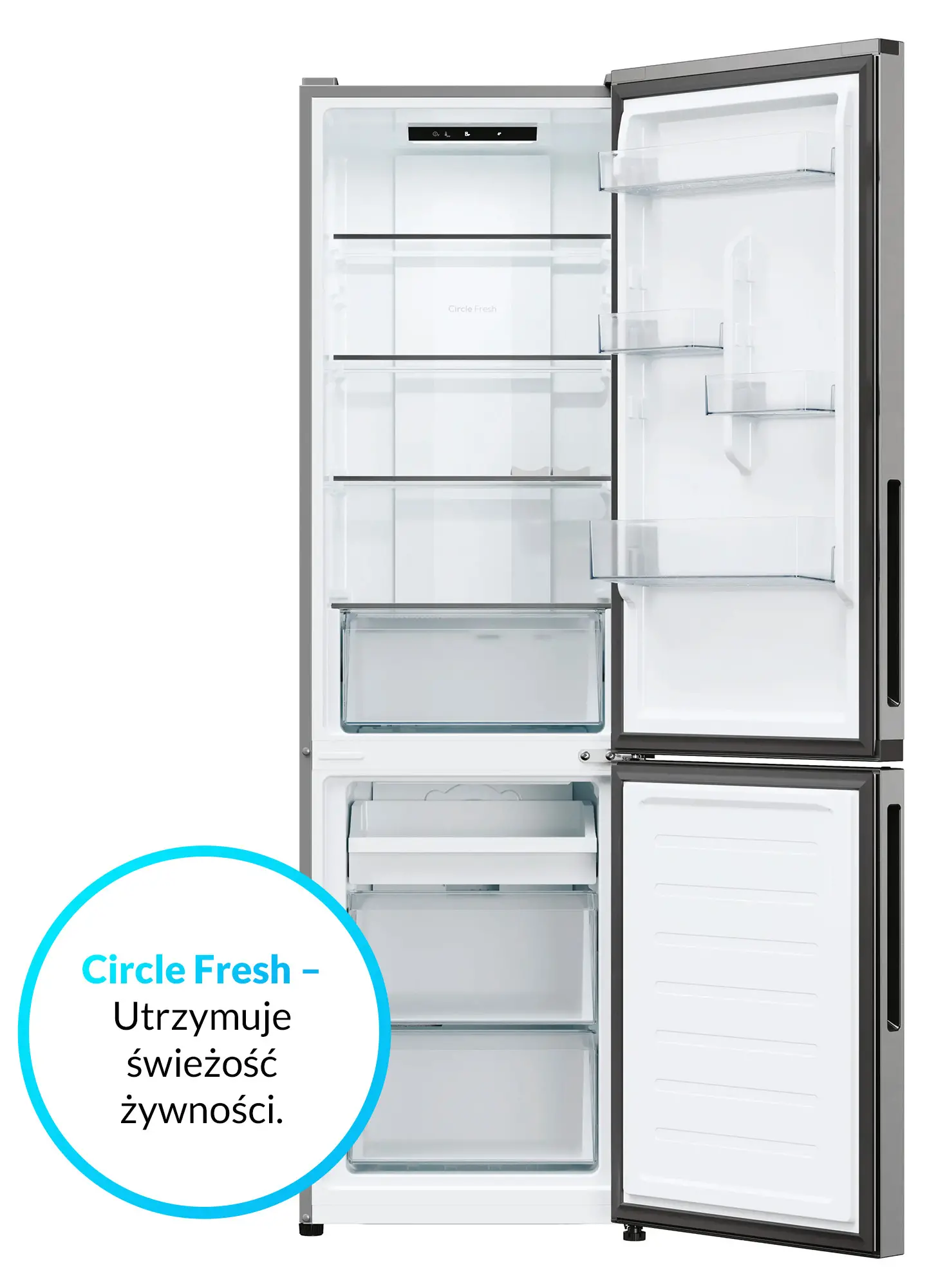 Lodówka Candy Fresco 300 CNCQ2T518EX Pełny No Frost 182,5cm Komora świeżości Platinum Inox