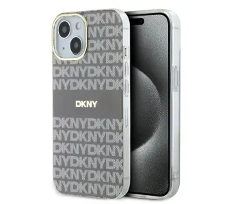 Etui DKNY IML Mono & Stripe MagSafe do iPhone 15 Beżowy