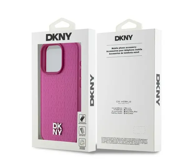 DKNY Leather Monogram Pattern Metal Logo MagSafe do iPhone 15 Pro Max Różowy