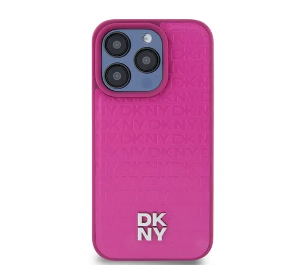 DKNY Leather Monogram Pattern Metal Logo MagSafe do iPhone 15 Pro Max Różowy