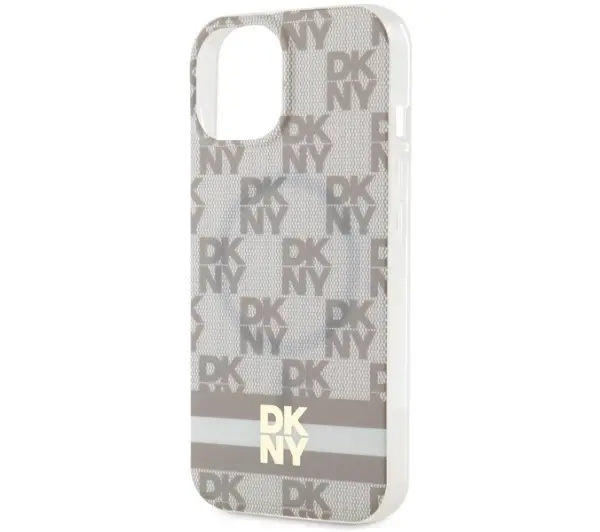 DKNY IML Checkered Mono Pattern & Printed Stripes MagSafe do iPhone 15 Beżowy
