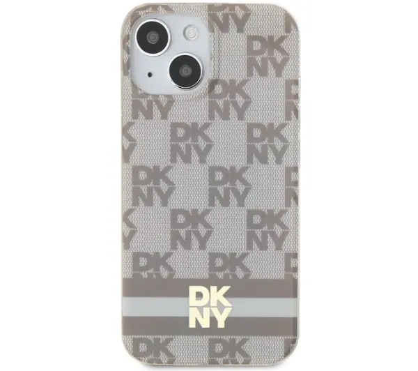 DKNY IML Checkered Mono Pattern & Printed Stripes MagSafe do iPhone 15 Beżowy