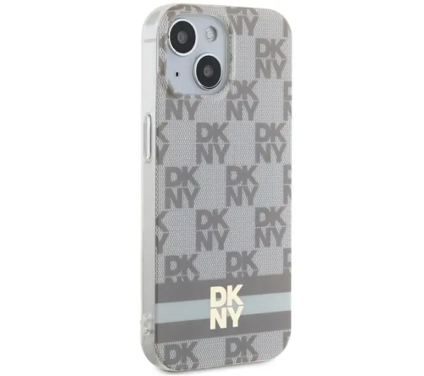 DKNY IML Checkered Mono Pattern & Printed Stripes MagSafe do iPhone 15 Beżowy