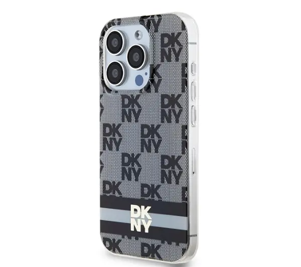 DKNY IML Checkered Mono Pattern & Printed Stripes MagSafe do iPhone 15 Pro Czarny
