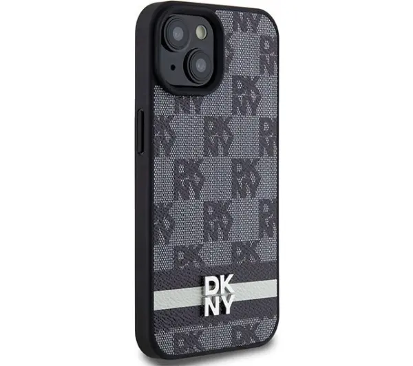 DKNY Leather Checkered Mono Pattern & Printed do iPhone 15/14/13 Czarny