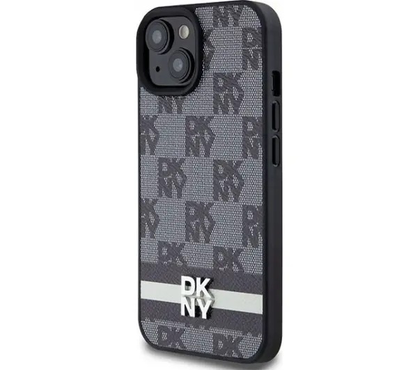 DKNY Leather Checkered Mono Pattern & Printed do iPhone 15/14/13 Czarny