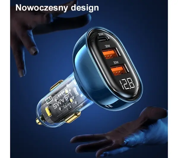 USAMS CC159CC02 2xUSB+1XUSB-C 80W Niebieski