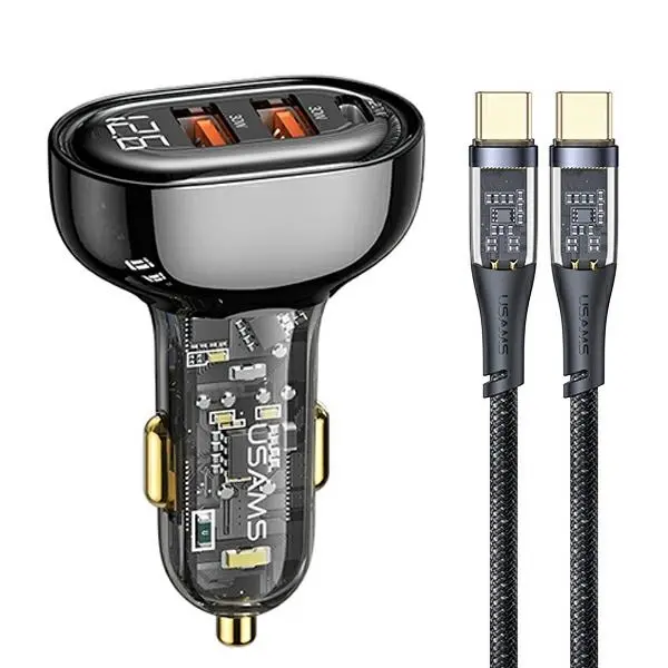 Ładowarka samochodowa USAMS CC159CC02 2xUSB+1XUSB-C 80W Niebieski