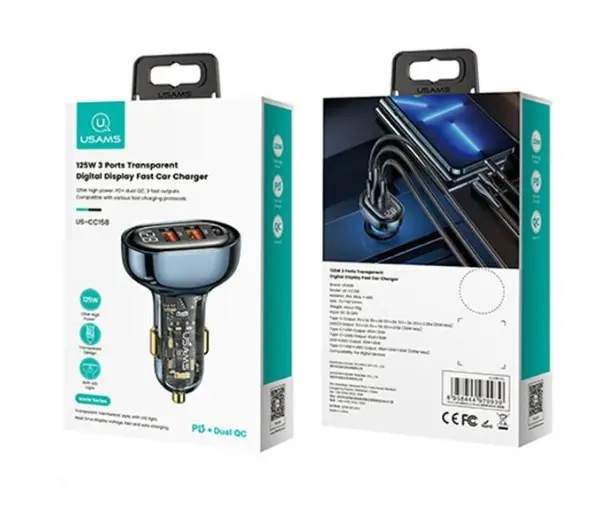 USAMS CC158CC02 2XUSB+1XUSB-C 125W Niebieski