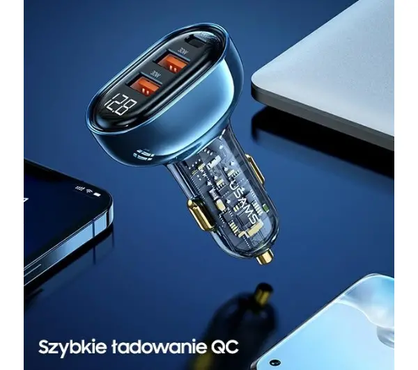 USAMS CC158CC02 2XUSB+1XUSB-C 125W Niebieski