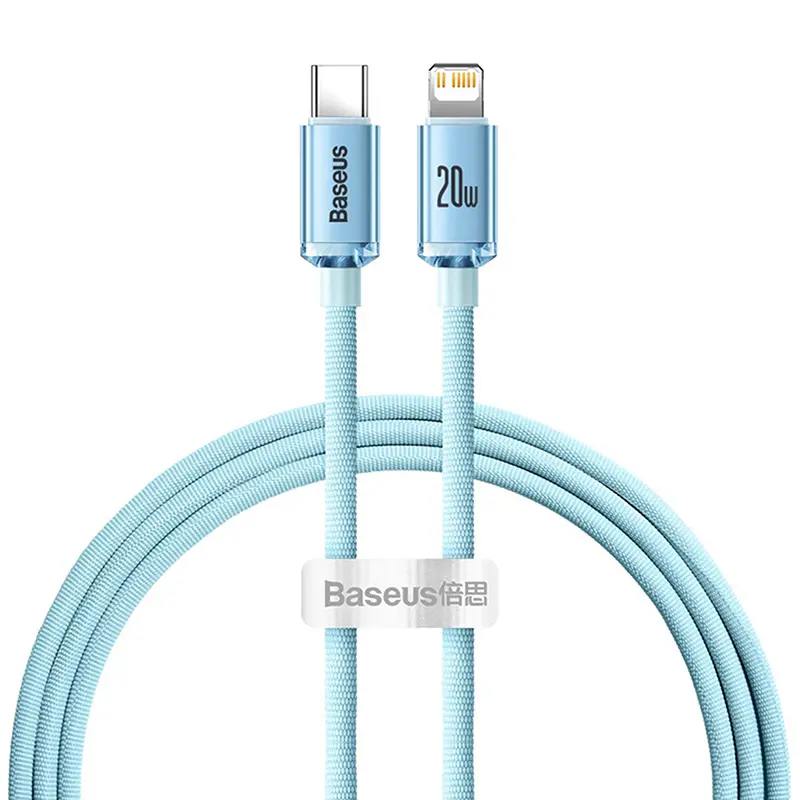 Kabel Baseus USB-C do Lightning Crystal Shine 20W 1,2m Niebieski
