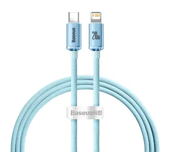 Kabel Baseus USB-C do Lightning Crystal Shine 20W 1,2m Niebieski