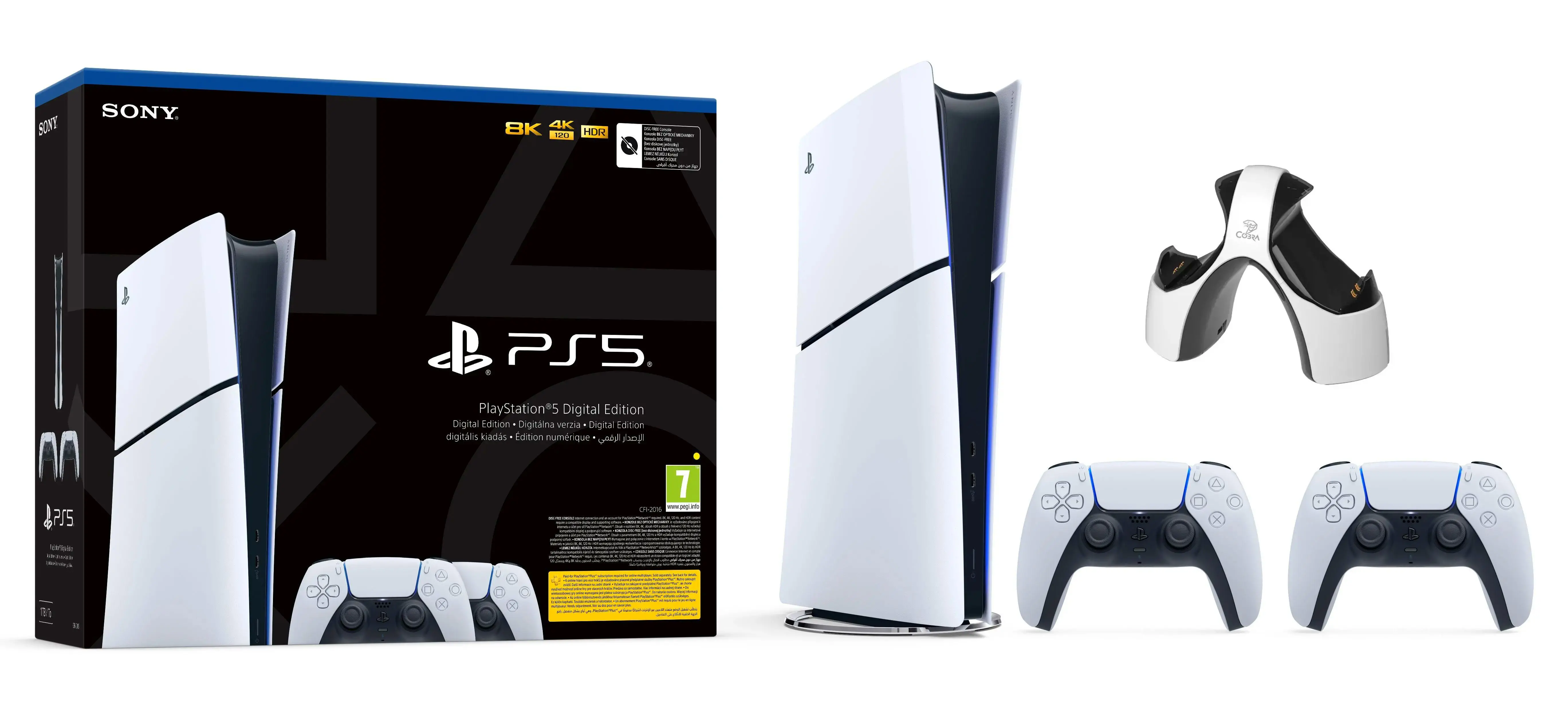 Konsola Sony PlayStation 5 Digital Slim D Chassis (PS5) 1TB + Dodatkowy Pad Biały +  Ładowarka Cobra P5G12