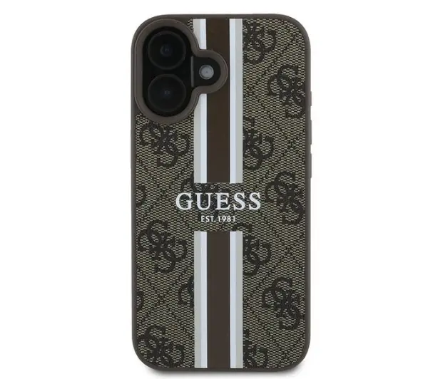 Guess 4G Printed Stripes MagSafe do iPhone 16 Plus Brązowy