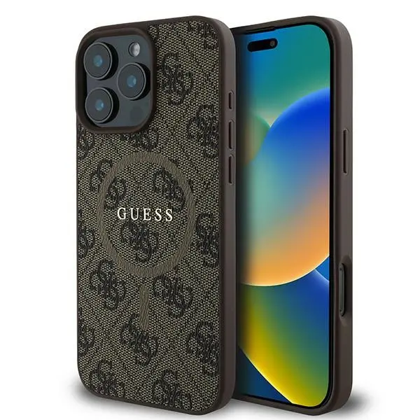 Etui Guess hardcase 4G Ring Classic Logo MagSafe iPhone 16 Pro Brązowy