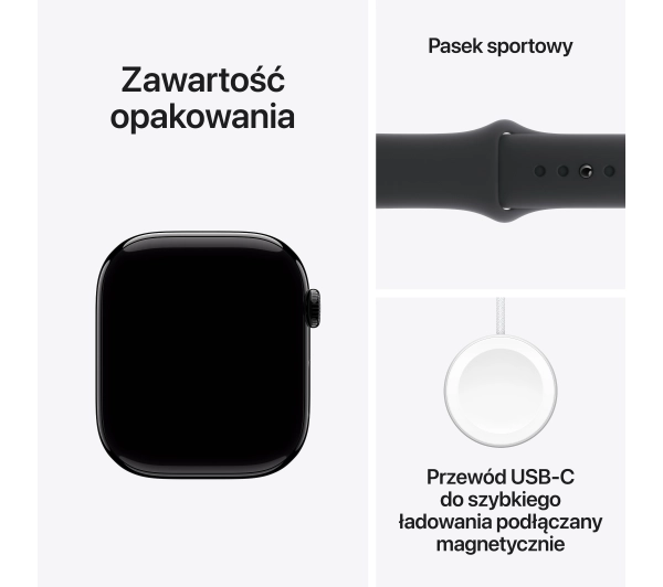 Apple Watch Series 10 GPS AI 42mm aluminium onyks pasek sportowy czarny S/M - Kup na Raty - RRSO 0%