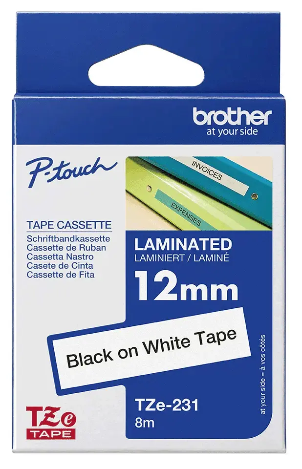 Taśma Brother TZe-231 12mm x 8m Czarno-biały