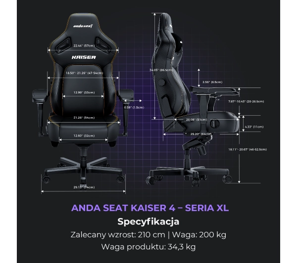 Anda Seat Kaiser 4 XL Gamingowy do 200kg Tkanina Lniana Szary - Kup na Raty - RRSO 0%