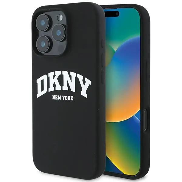 Etui DKNY Silicone White Printed Logo MagSafe do iPhone 16 Pro Czarny