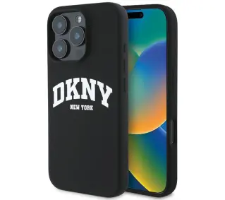 DKNY Silicone White Printed Logo MagSafe do iPhone 16 Pro Czarny