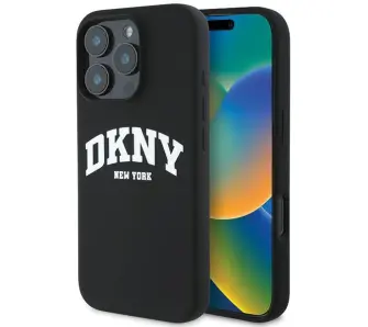 Etui DKNY Silicone White Printed Logo MagSafe do iPhone 16 Pro Czarny