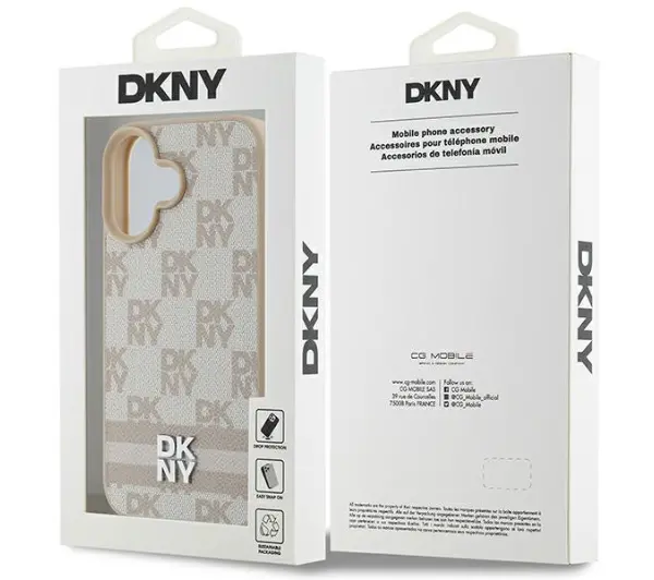 DKNY Checkered Pattern & Printed Stripes do iPhone 16 Różowy