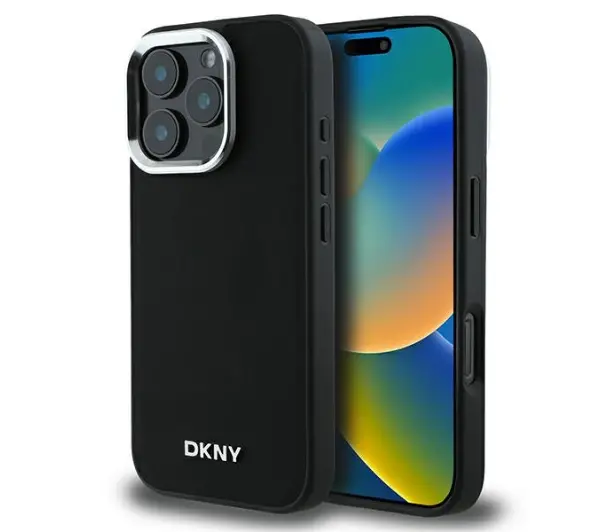 DKNY Plain Silver Logo MagSafe do iPhone 16 Pro Czarny