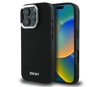 Etui DKNY Plain Silver Logo MagSafe do iPhone 16 Pro Czarny