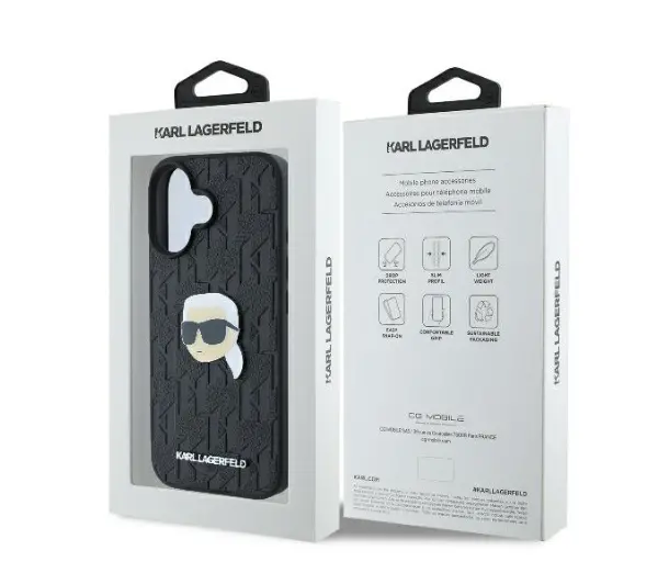 Karl Lagerfeld Monogram Karl Head Pin do iPhone 16 Czarny